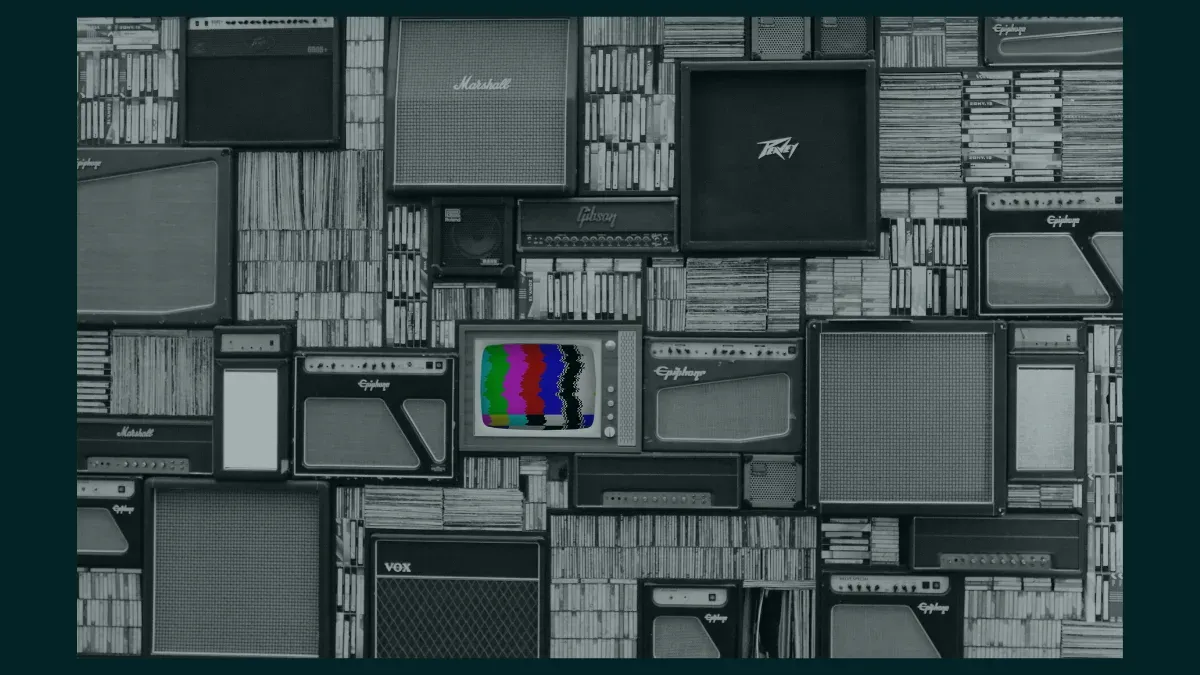 television surrounded by books